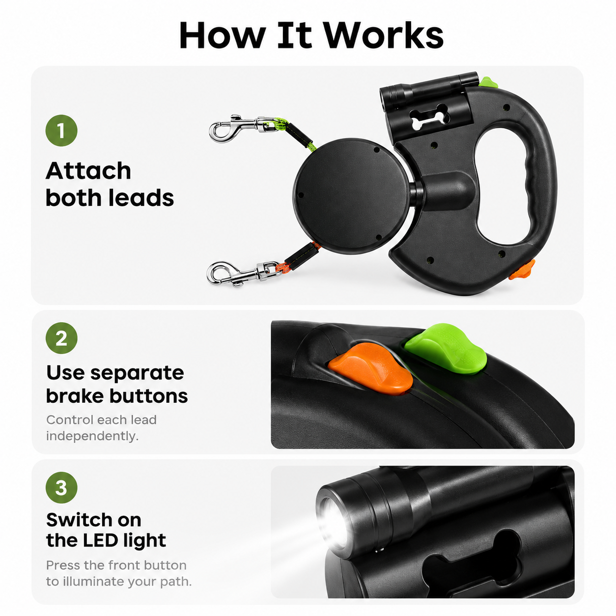 Bora Paw NightLead — Reflective Retractable Dog Lead